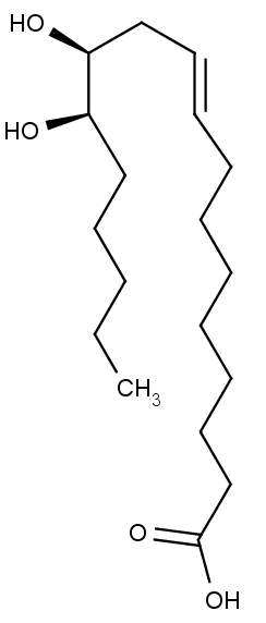Chemická struktura signální molekuly 12,13-diHOME.
