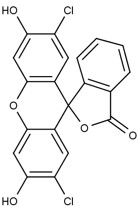 Chemická struktura 2',7'-dichlorofluoresceinu