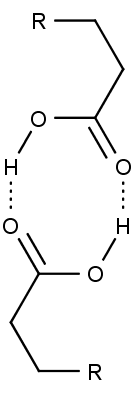 dvě molekuly mastné kyseliny propojené vodíkovými vazbami