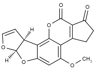 Chemická struktura aflatoxinu B1.