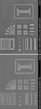 Snímek stříbrných vzorů vytvořených novou metodu pořízený rastrovacím elektronovým mikroskopem. Ve spodní části vidíme křemíkovou předlohu (foto IOP Science/Nanotechnology).