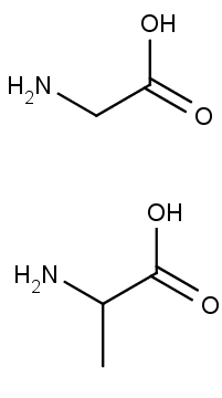 struktura aminokyseliny glycinu (nahoře) a alaninu (dole)