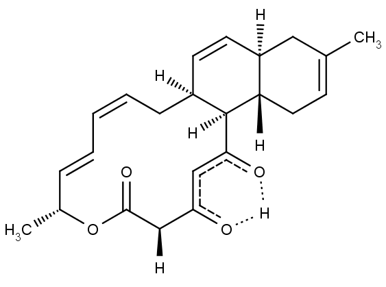 Chemická struktura nechlorovaného anthracimycinu.