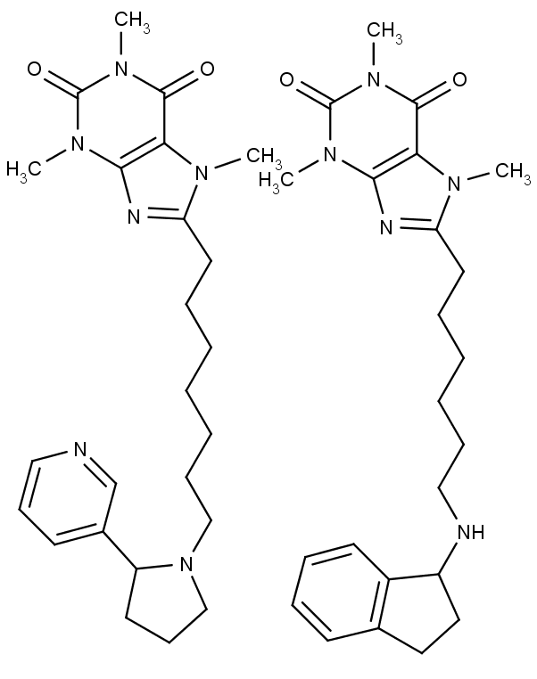 Struktura molekul s potenciálním účinkem proti Parkinsonově chorobě.
