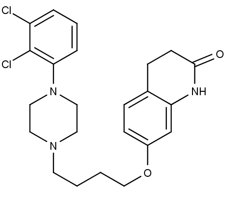 Chemická struktura aripiprazolu.