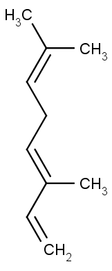 Chemická struktura beta-ocimenu.