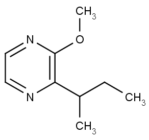 Chemická struktura 2-sek-butyl-3-methoxypyrazinu.