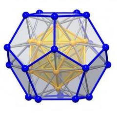Struktura bronzových klastrů. Modré puntíky značí atomy cínu, žluté mědi (obr. TUM)