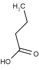 Chemická struktura kyseliny máselné.