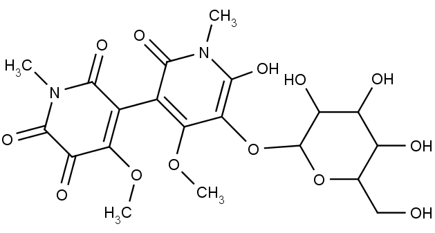 Chemická struktura barviva chrozoforidinu.