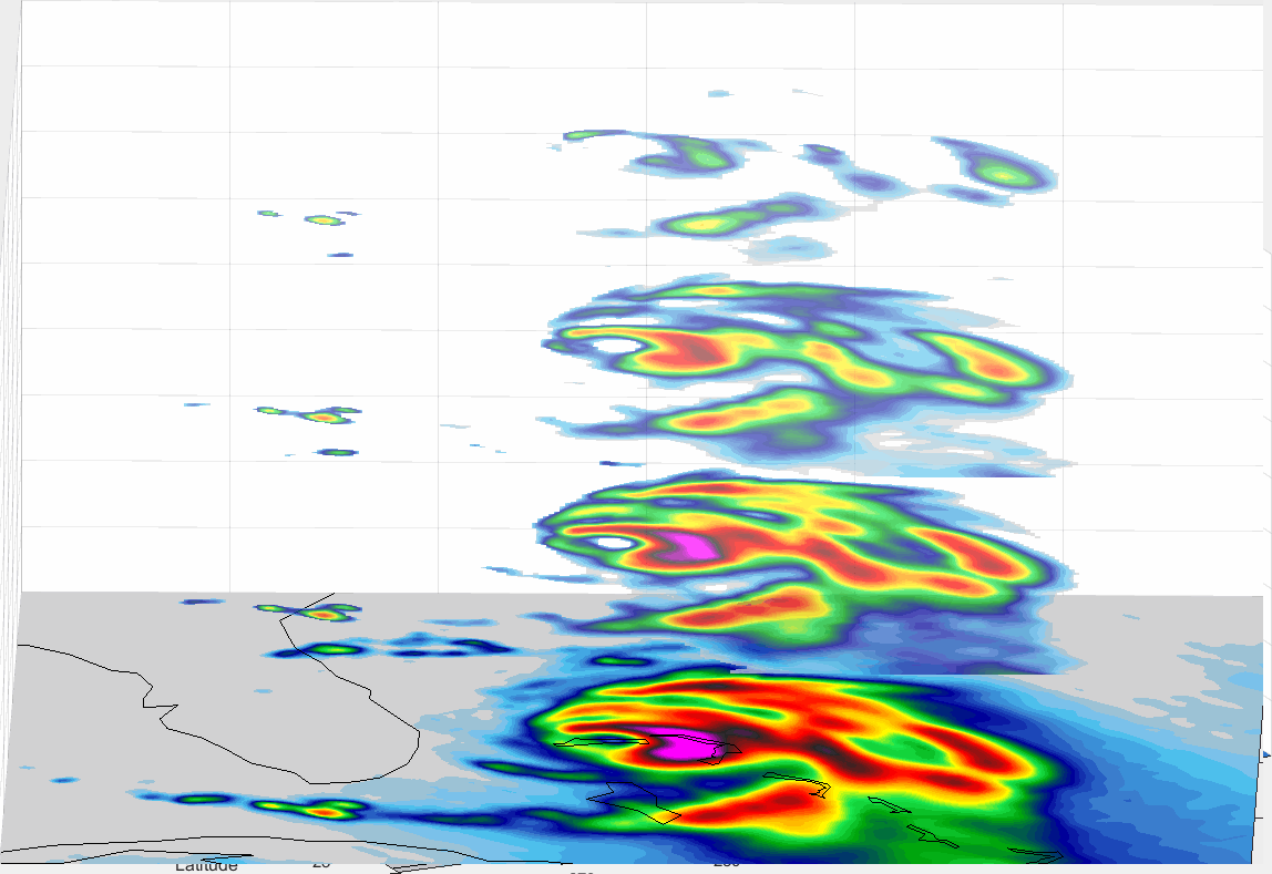 Řezy hurikánem Dorian pořízené satelitem NASA, obr. NASA/JPL-Caltech/NRL-MRY.