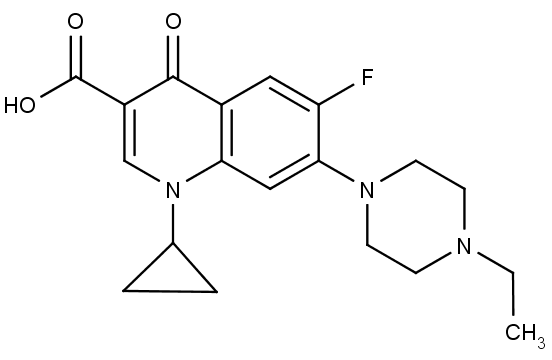 Chemická struktura širokospektrálního antibiotika enrofloxacinu