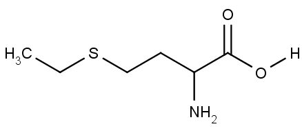 Chemická struktura aminokyseliny ethioninu.