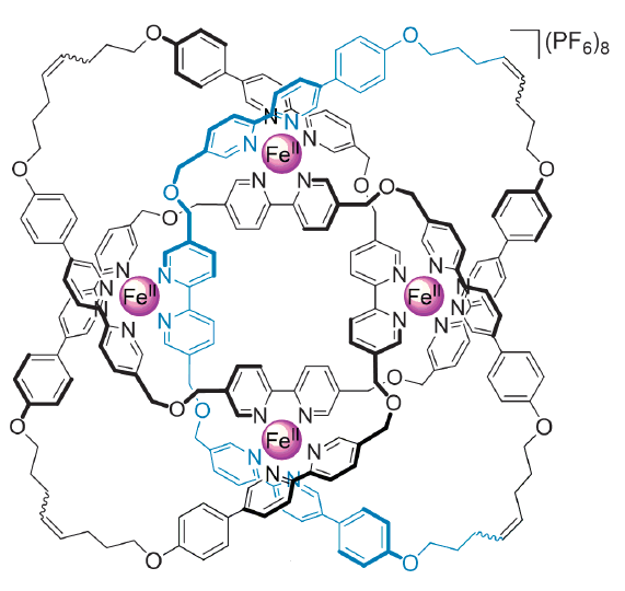 Chemická struktura molekulového uzlu, Danon et al., Braiding a molecular knot with eight crossings,  Science 355, 159-162 (2017).