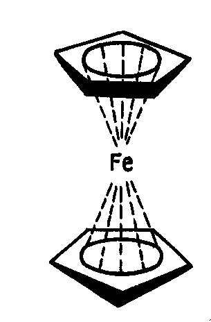 struktura ferrocenu, jednoho z metalocenů