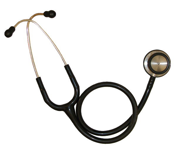 Moderní fonendoskop, foto Huji, Public domain, via Wikimedia Commons. Fonendoskop zvyšuje intenzitu zvuku. Jeho přímého předchůdce, stetoskop, vynalezl francouzský fyzik a lékař René  Laënnec roku 1819.