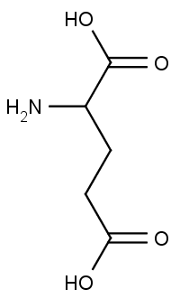 Struktura kyseliny glutamové. Její sůl, glutamát, je důležitým neurotransmiterem.