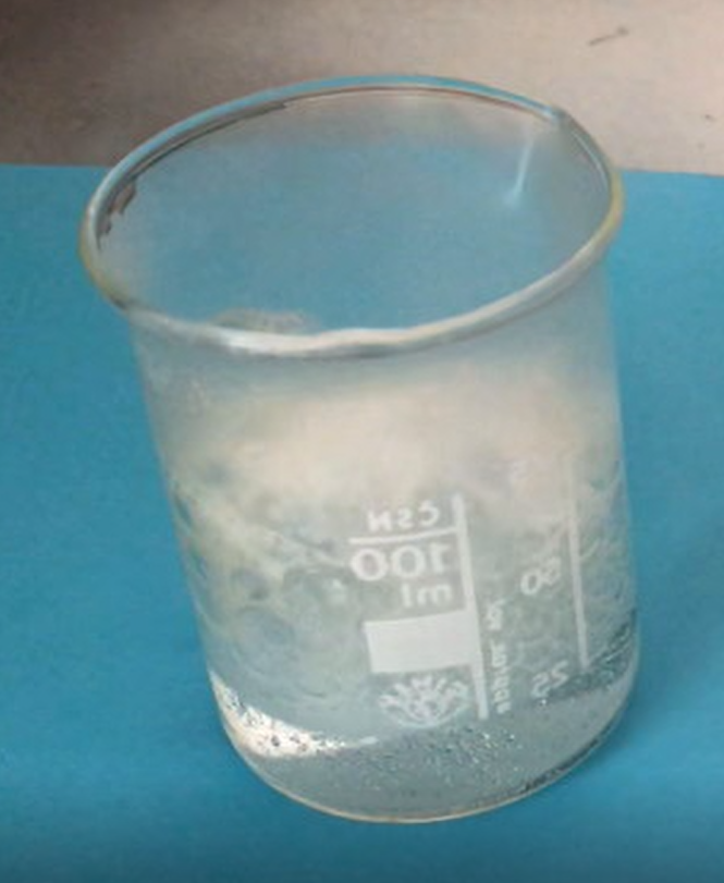 Prudký rozklad peroxidu vodíku po přidání enzymu katalázy. Unikající bubliny je kyslík.