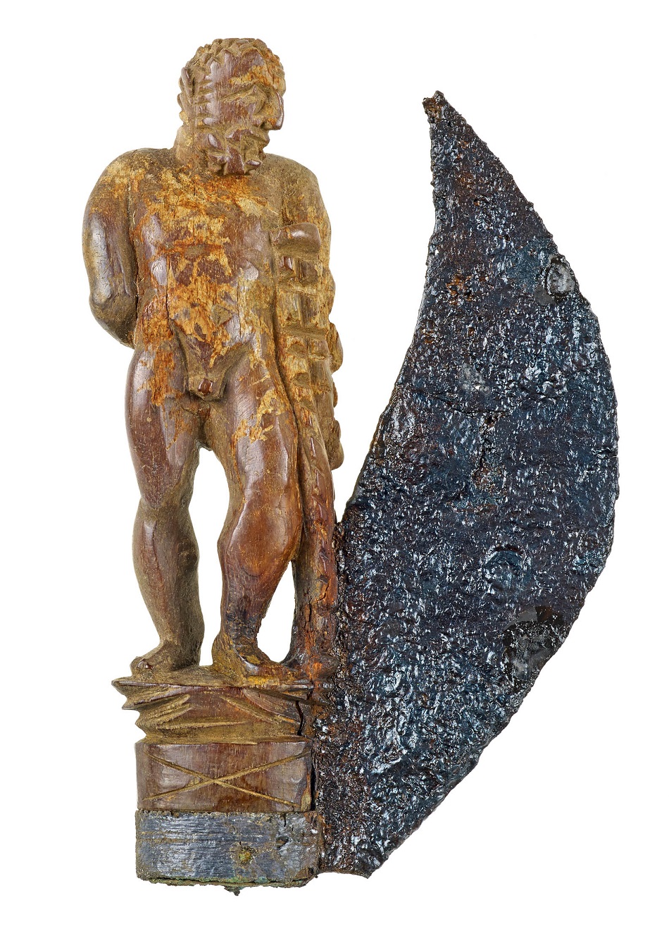 Otvírací nůž s figurkou Herkula jako rukojetí z pohřební výbavy bohaté Římanky, foto J.Vogel, LVR-LandesMuseum Bonn.