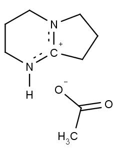 Chemická struktura octanu 1,5-diazabicyklo[4.3.0]non-5-eniového.