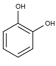 Chemická struktura pyrokatecholu zvaného též katechol.