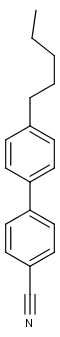 Příklad molekuly kyanobifenylu, jež se běžně užívají v displejích