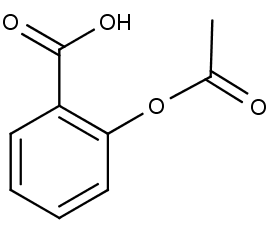 Chemická struktura kyseliny acetylsalicylové.