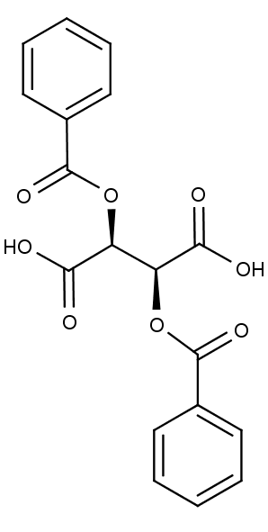 Chemická struktura kyseliny D-dibenzoylvinné.