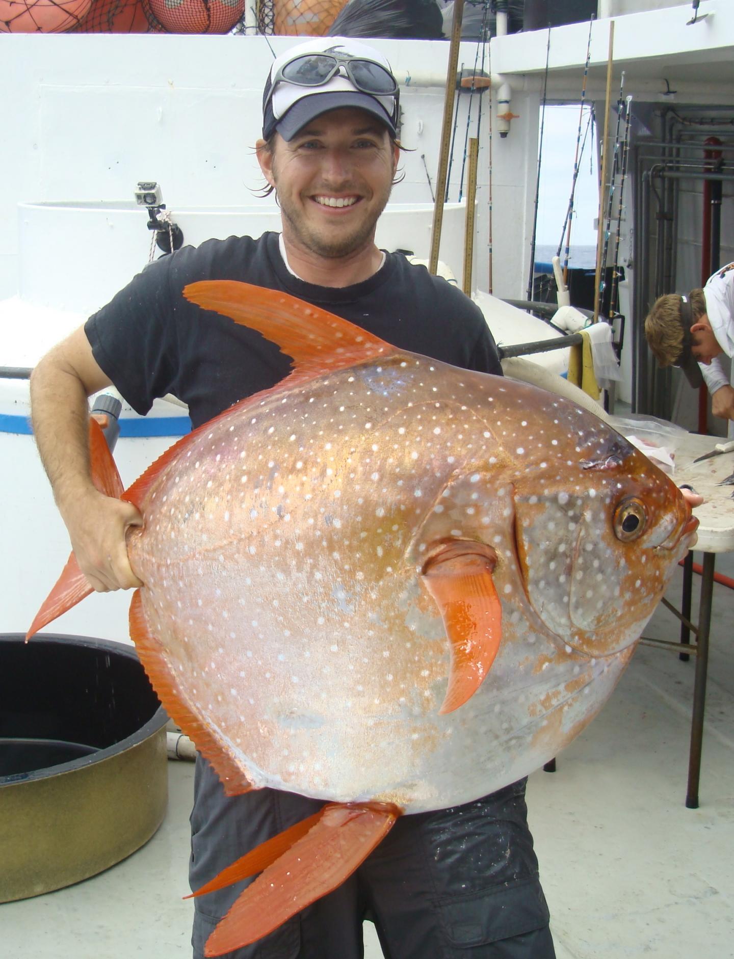 leskyně skvrnitá s Nickem Wegnerem (vzadu), foto NOAA Fisheries/Southwest Fisheries Science Center