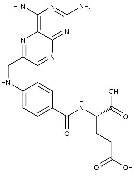Chemická struktura methotrexatu.