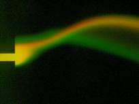 Zalewskeho čip dělí směs rhodaminu B a fluoresceinu (foto Dawid Zalewski, Universiteit Twente)