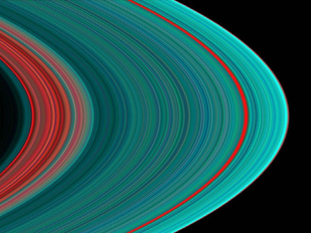 snímek Saturnova prstence A v ultrafialovém světle pořízený sondou Cassini (foto NASA)
