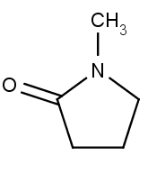 Chemická struktura N-methyl-2-pyrrolidonu.