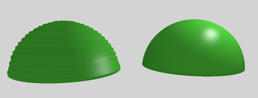 Schematické porovnání 3D tisku bez oscilací vlevo a s kmitáním vpravo.