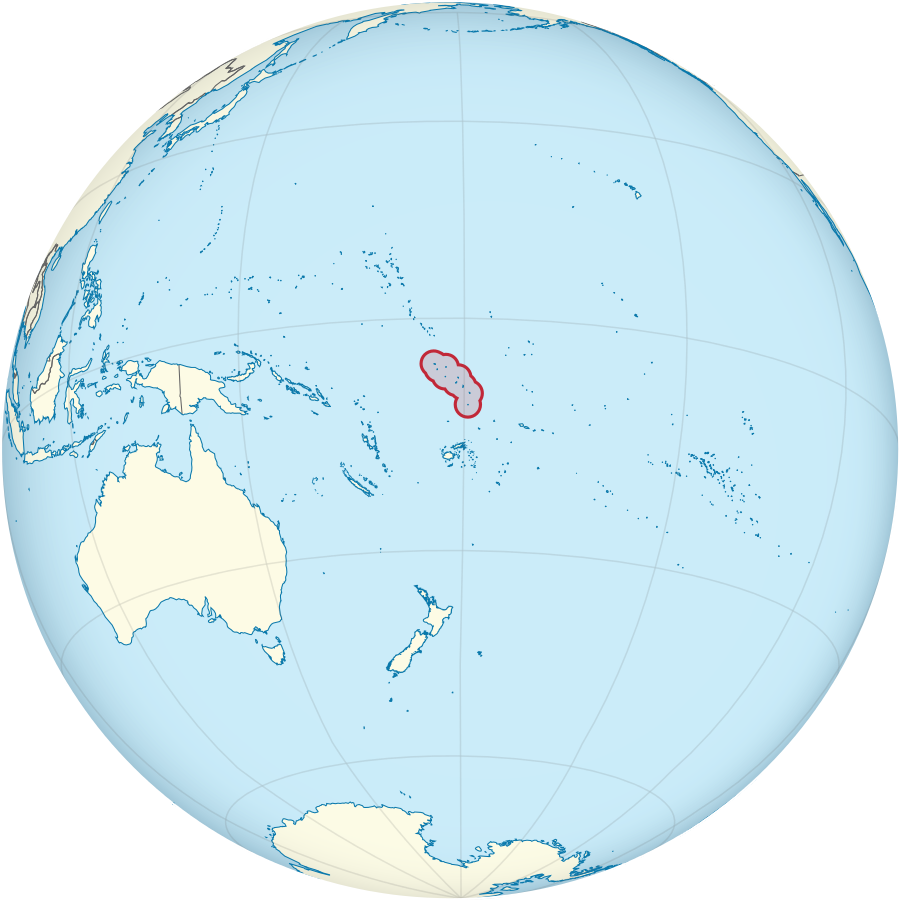 Poloha souostroví Tuvalu v Pacifiku (TUBS, CC BY-SA 3.0, https://creativecommons.org/licenses/by-sa/3.0, via Wikimedia Commons).