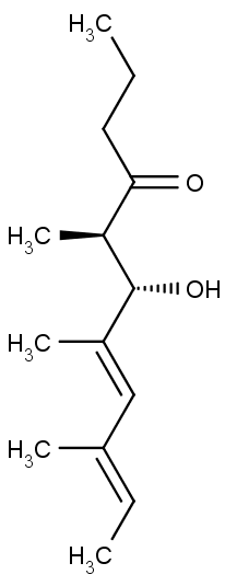 Chemická struktura sloučeniny pteroenonu, který produkují plži rodů Clione a Spongiobranchaea kvůli obraně.