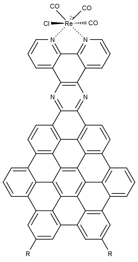 Chemická struktura komplexu grafenu s rheniem Re.