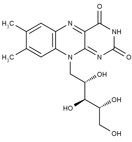 Chemická struktura riboflavinu.