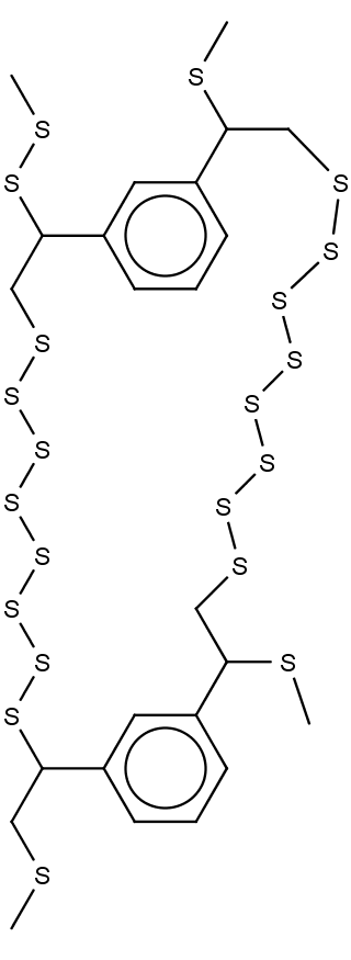 struktura polymeru ze síry a divynilbenzenu