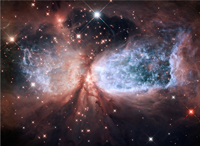 Mlhovina Sharpless 2-106, zkratkou Sh2-106 nebo jen S106. Foto NASA, ESA, and the Hubble Heritage Team (STScI/AURA). 
