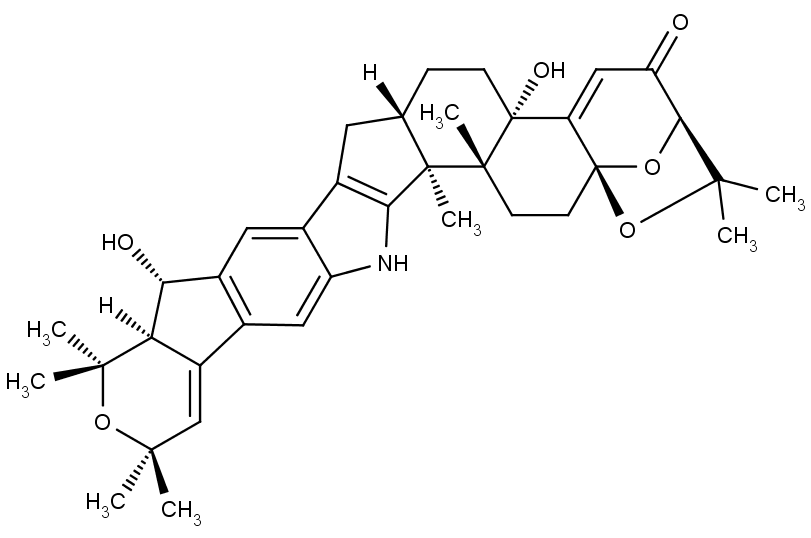 Chemická struktura fungicidu shearinine D.