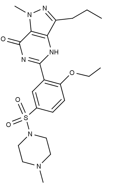Chemická struktura sildenafilu.