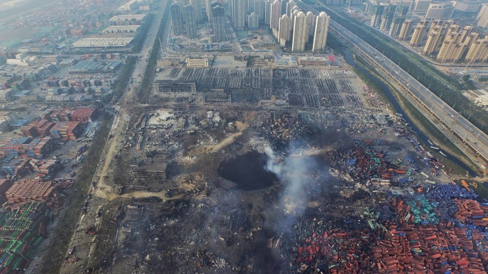 následky exploze v Tianjinu na snímku EPA