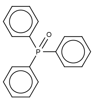 Chemická struktura samozhášecí sloučeniny trifenylfosfátu.