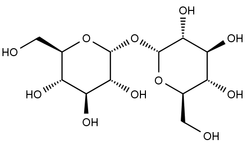 Chemická struktura disacharidu trehalózy.