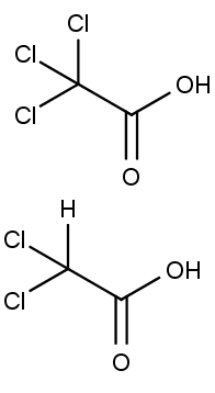 trichloroctová kyselina (nahoře) a dichloroctová kyselina (dole)