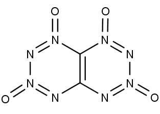 Struktura [1,2,3,4]tetrazino[5,6-e][1,2,3,4]tetrazin 1,3,6,8-tetraoxidu.