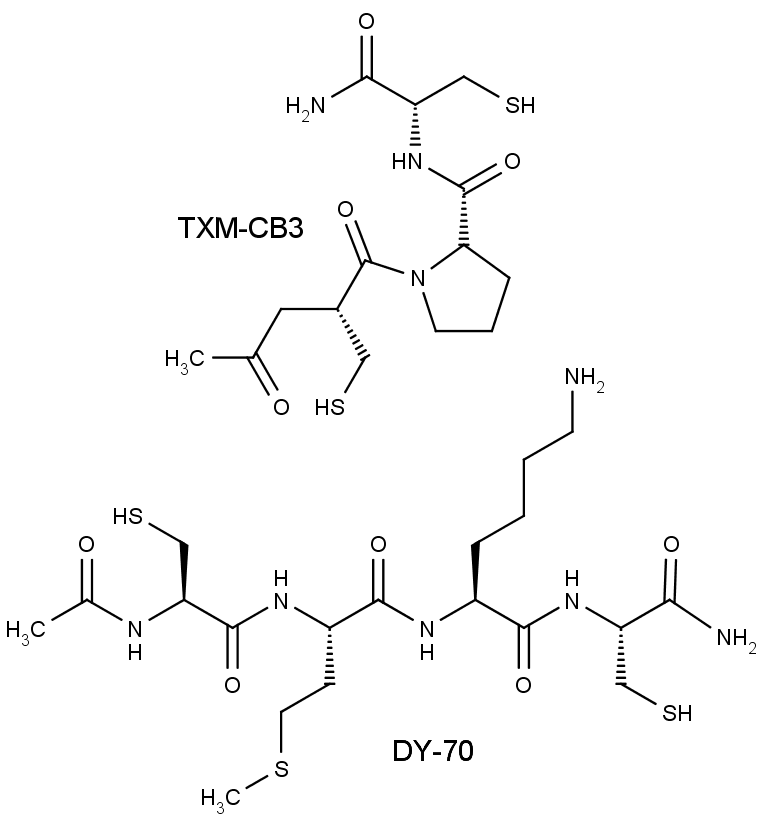 Struktura peptidů TXM-CB3 a DY-70.