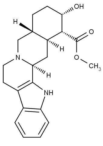 Chemická struktura yohimbinu.